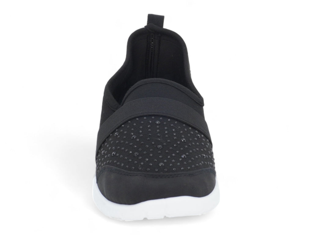Women`s Black Elastic Rhinestone Slip-On Sneaker