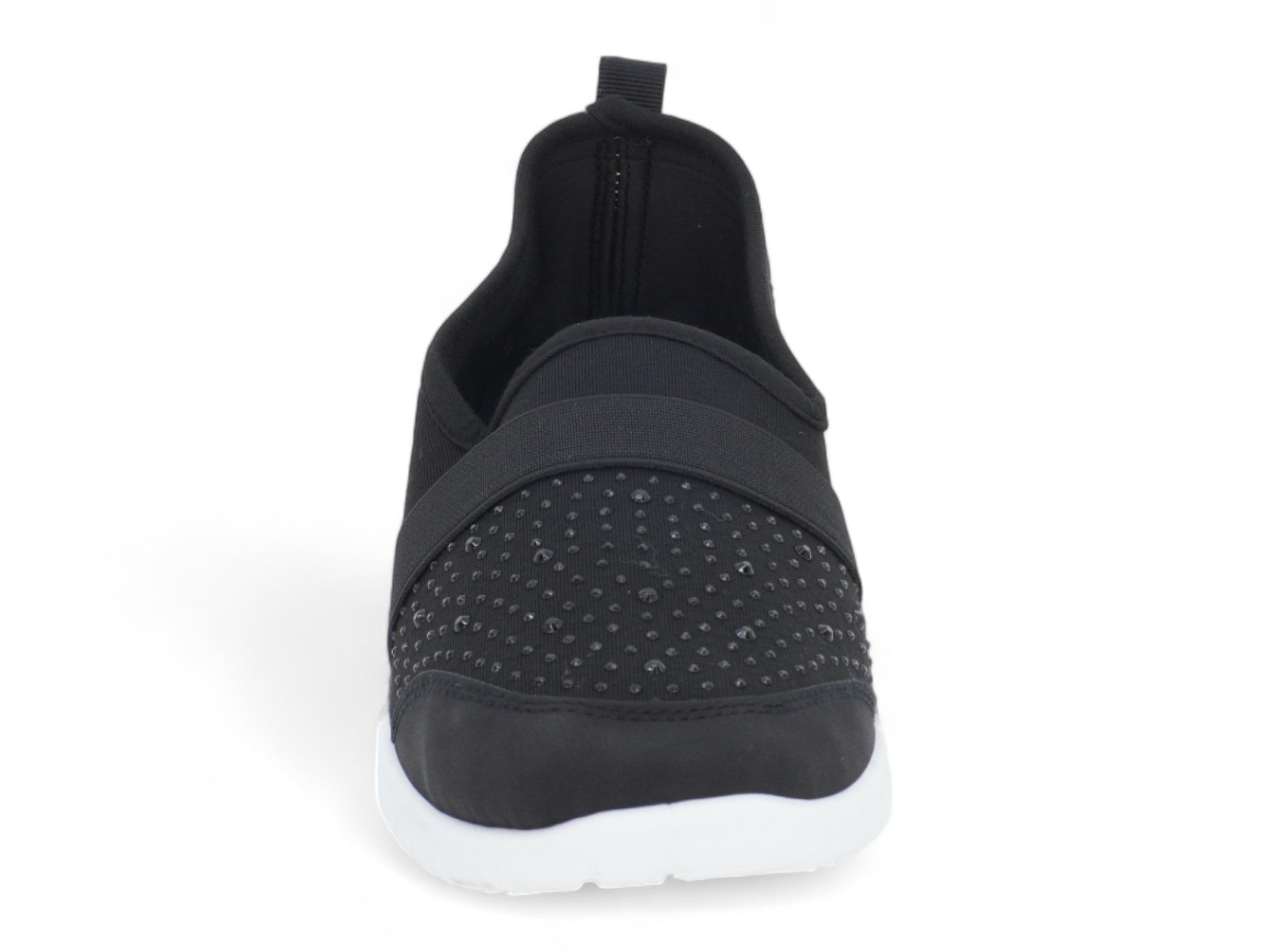 Women`s Black Elastic Rhinestone Slip-On Sneaker