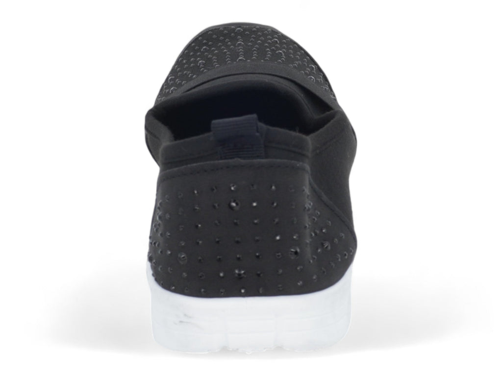 Women`s Black Elastic Rhinestone Slip-On Sneaker
