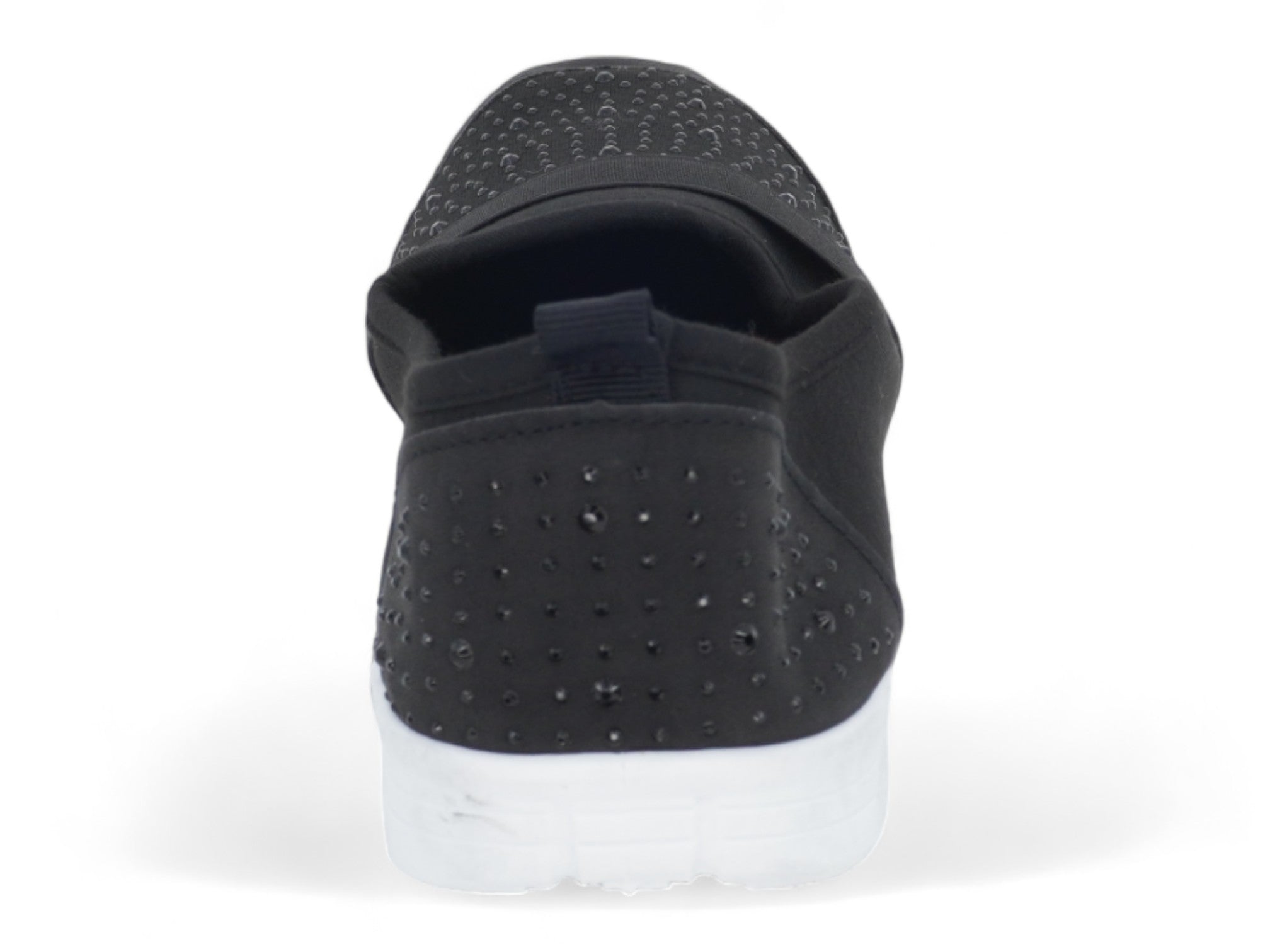 Women`s Black Elastic Rhinestone Slip-On Sneaker