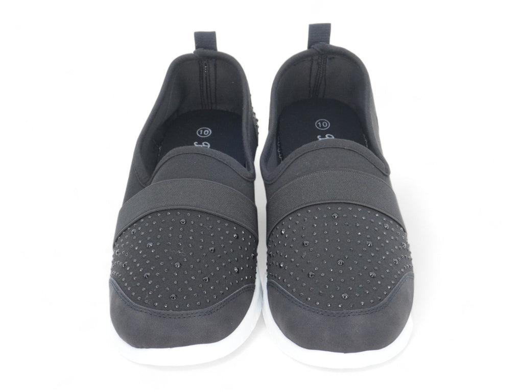 Women`s Black Elastic Rhinestone Slip-On Sneaker