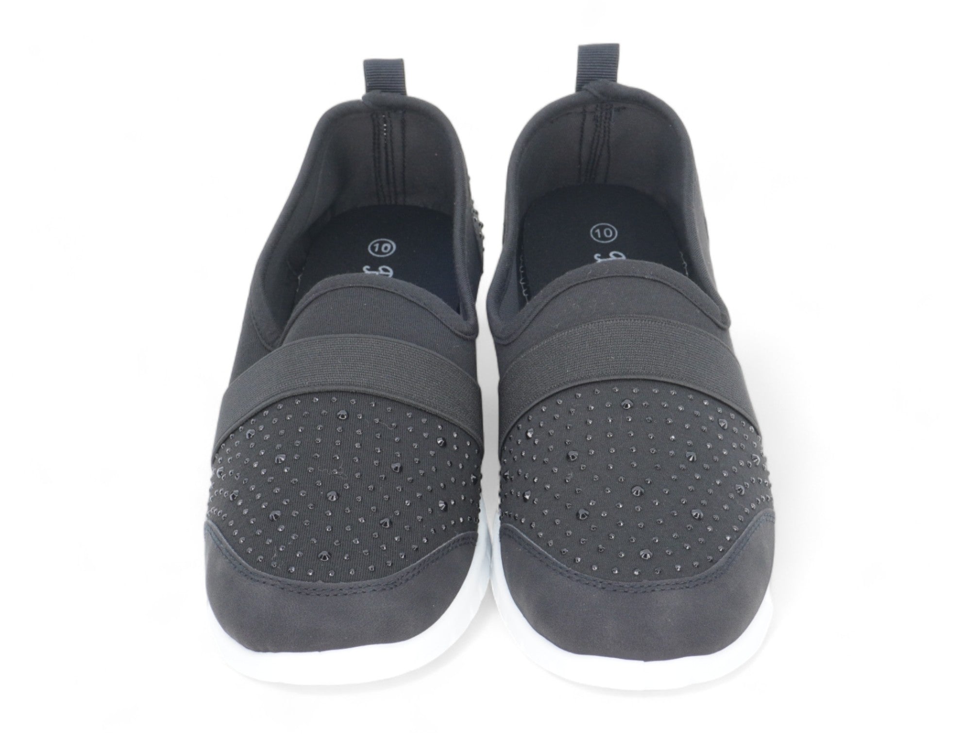 Women`s Black Elastic Rhinestone Slip-On Sneaker