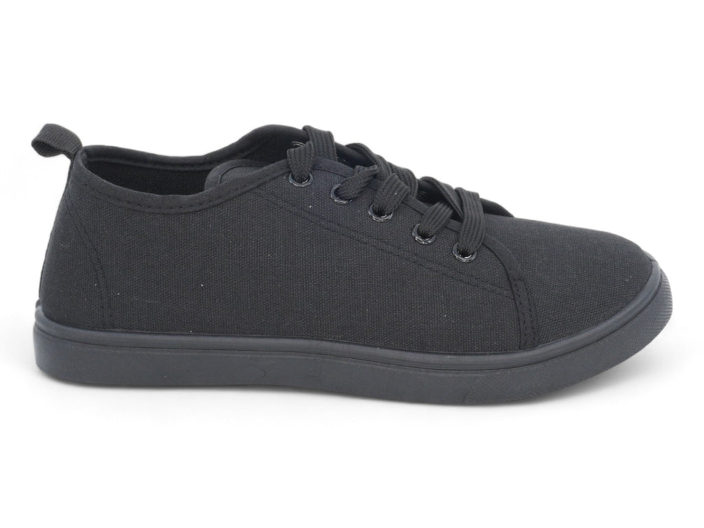 Women`s Black Lace Up Canvas Sneaker