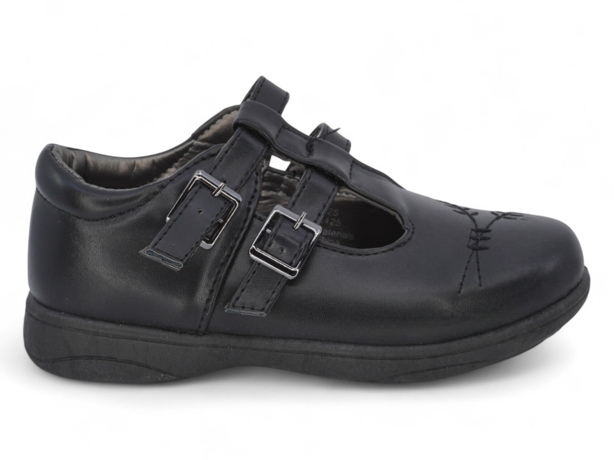 Girls` Black T-Strap School Shoe