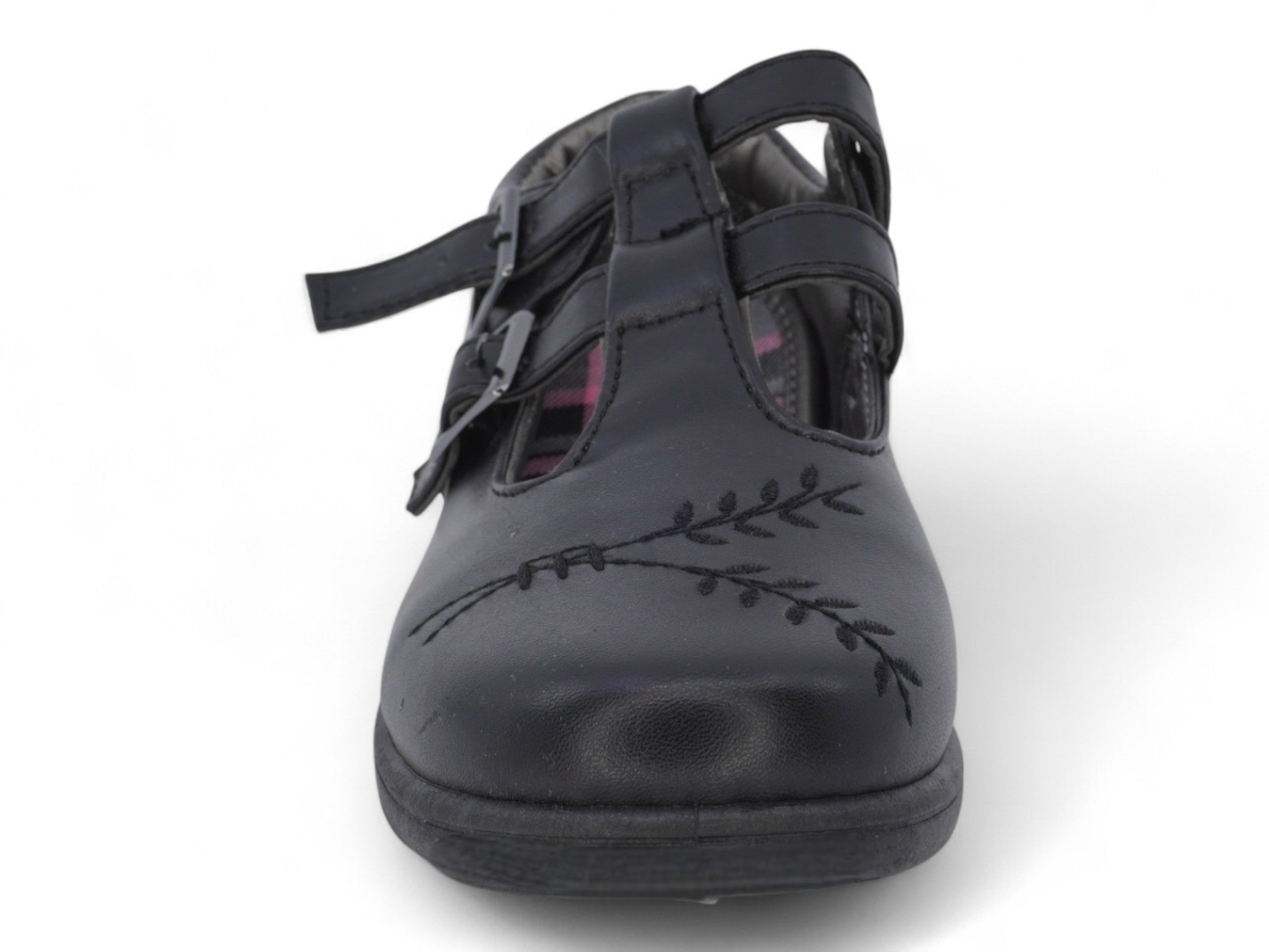 Girls` Black T-Strap School Shoe