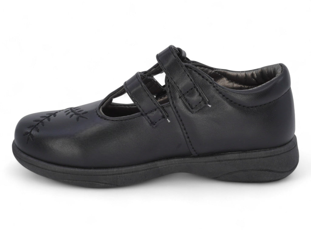 Girls` Black T-Strap School Shoe