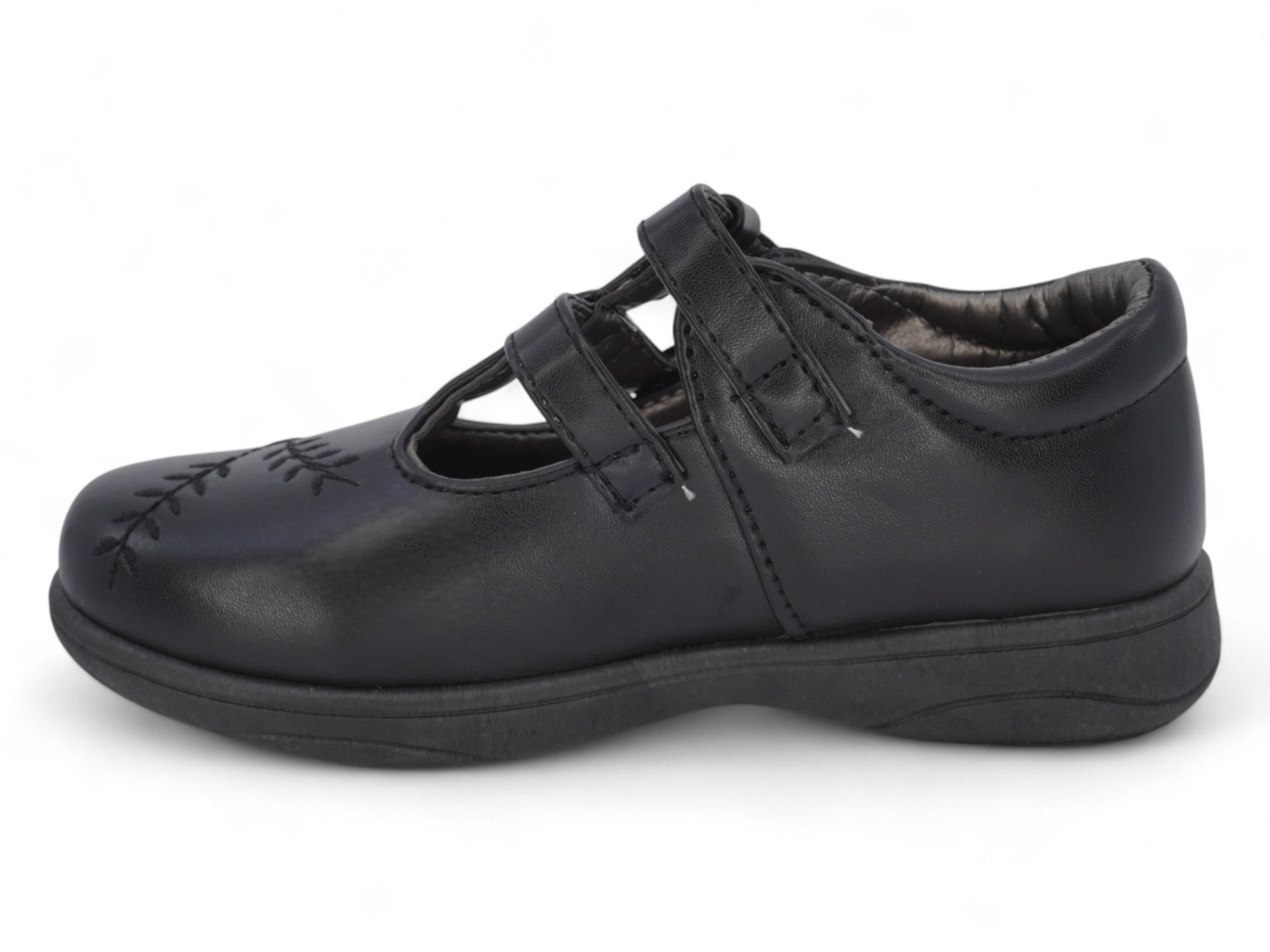 Girls` Black T-Strap School Shoe