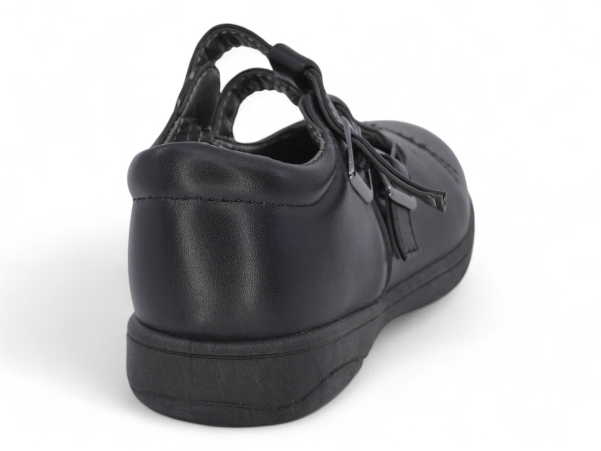 Girls` Black T-Strap School Shoe