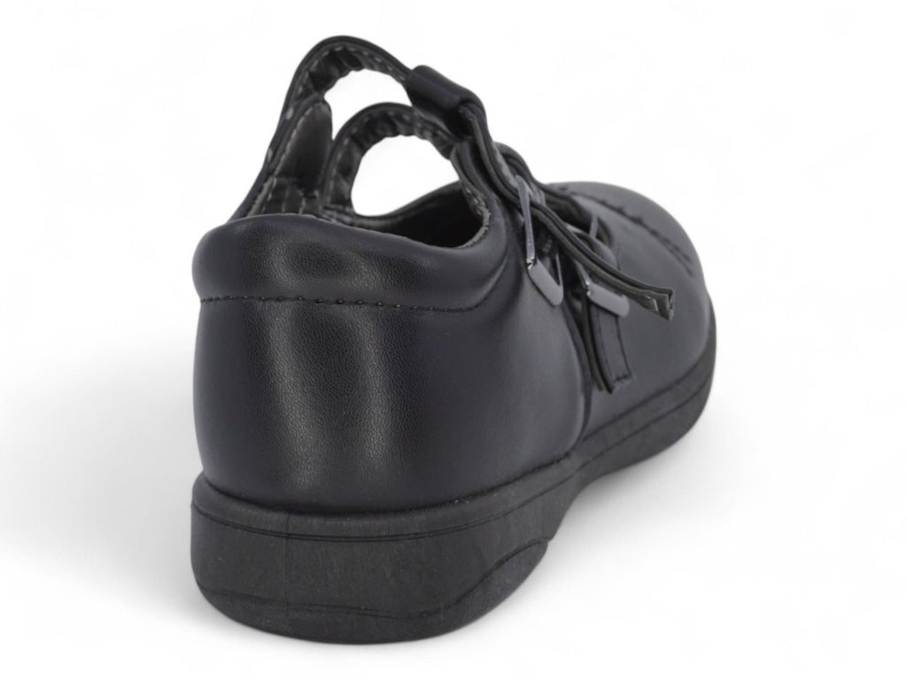 Girls` Black T-Strap School Shoe