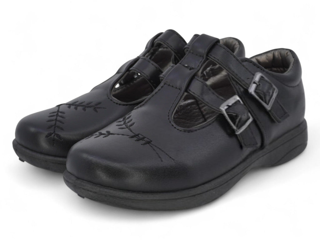 Girls` Black T-Strap School Shoe
