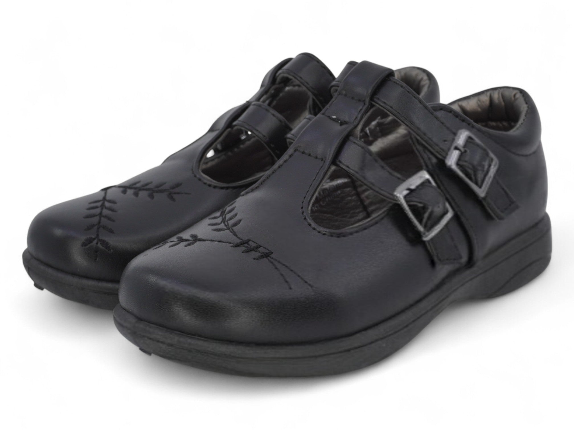 Girls` Black T-Strap School Shoe
