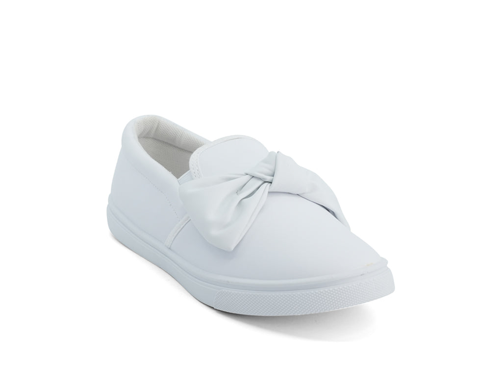 Girls` White Bow Slip On Sneaker