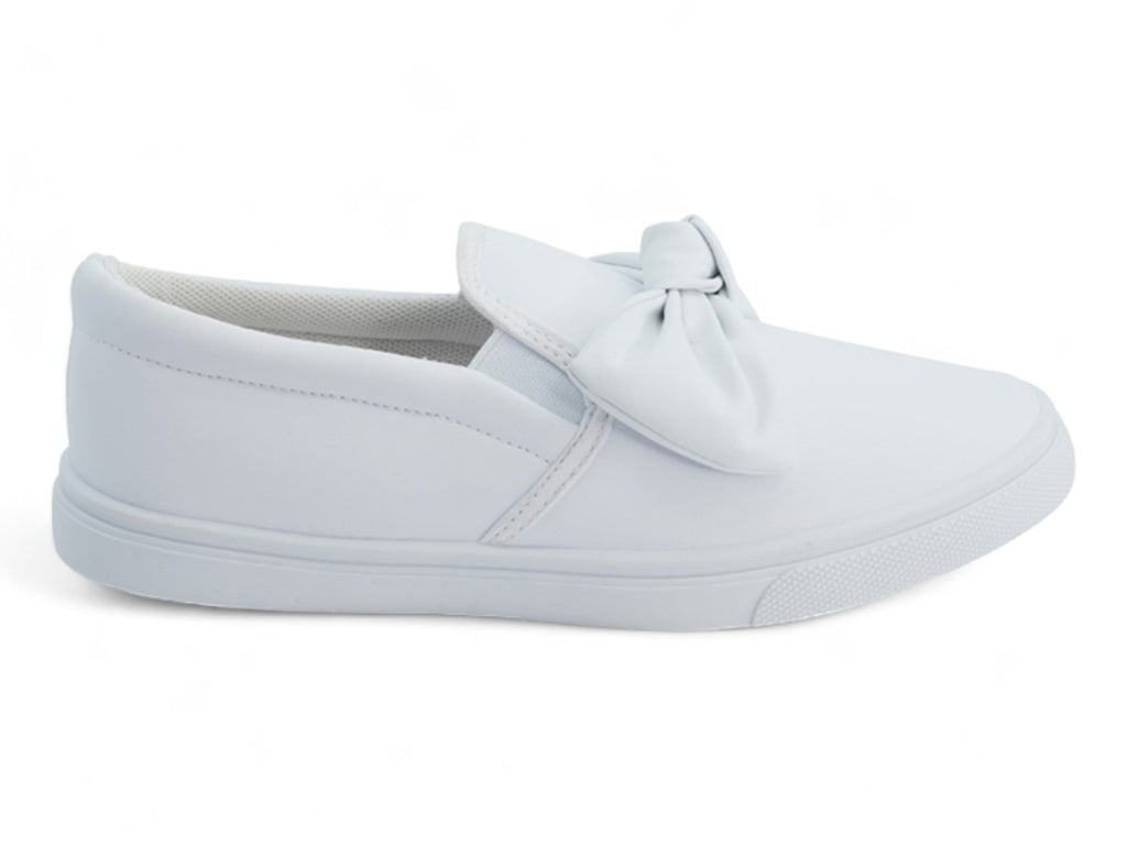 Girls` White Bow Slip On Sneaker