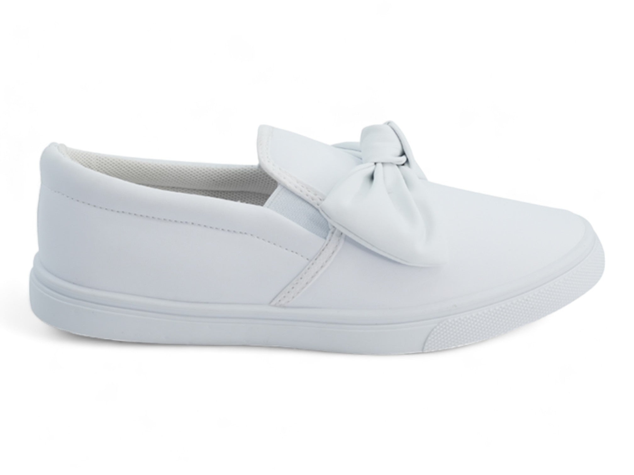 Girls` White Bow Slip On Sneaker