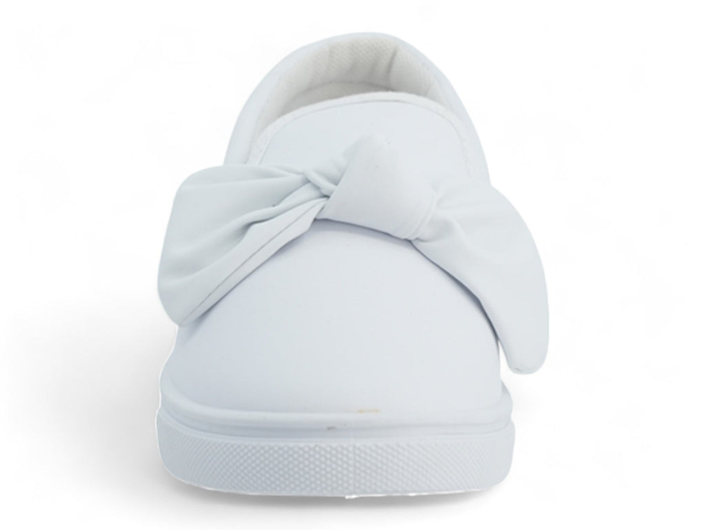 Girls` White Bow Slip On Sneaker