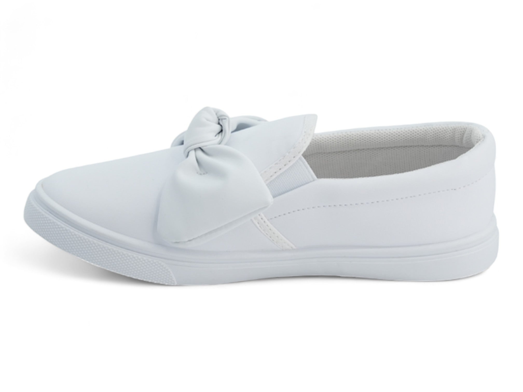 Girls` White Bow Slip On Sneaker