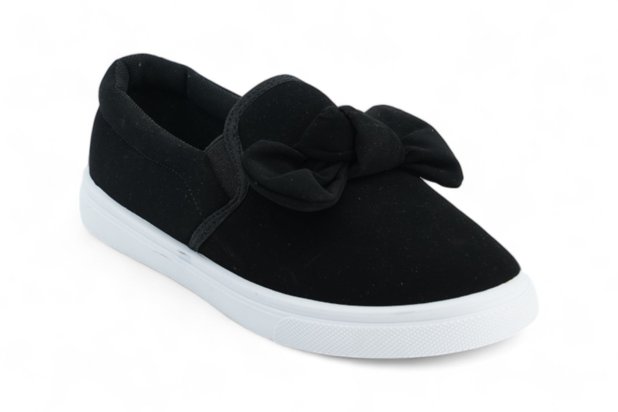 Girls` Black Bow Slip On Sneaker