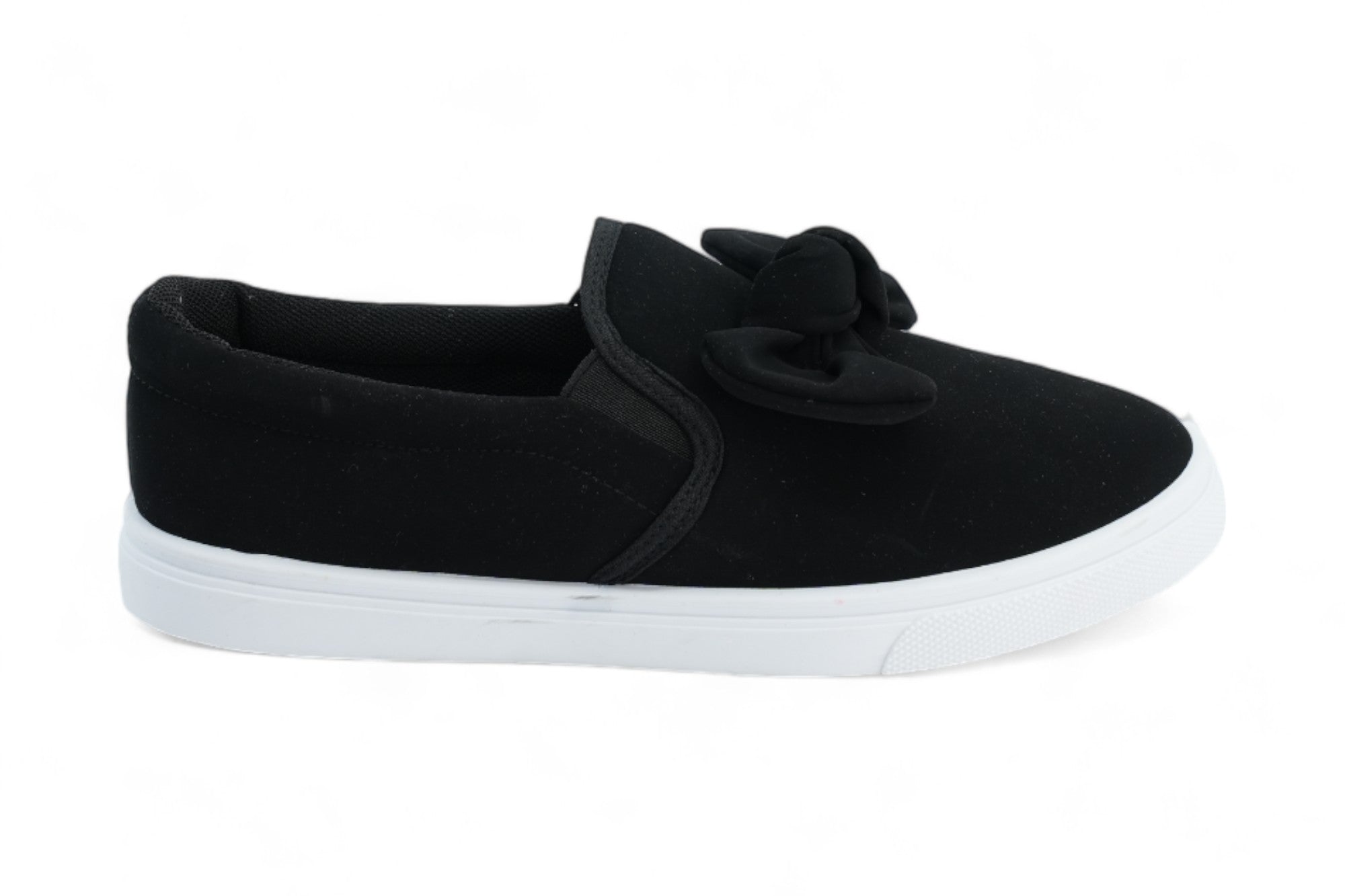 Girls` Black Bow Slip On Sneaker