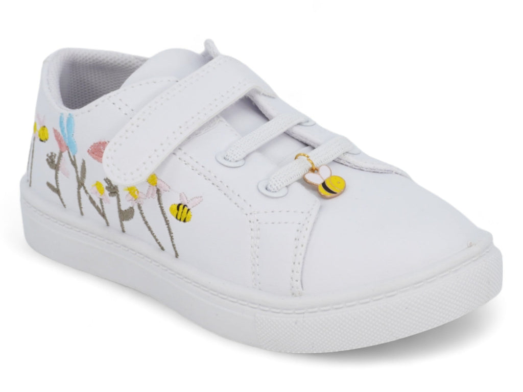 Girls` White Flower & Bee Sneaker