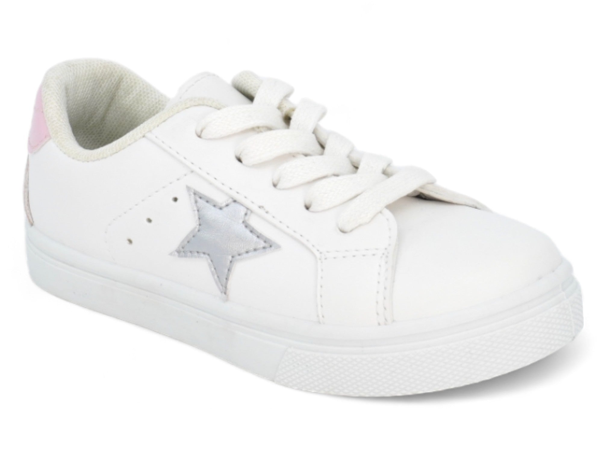Girls` White & Pink Star Sneaker