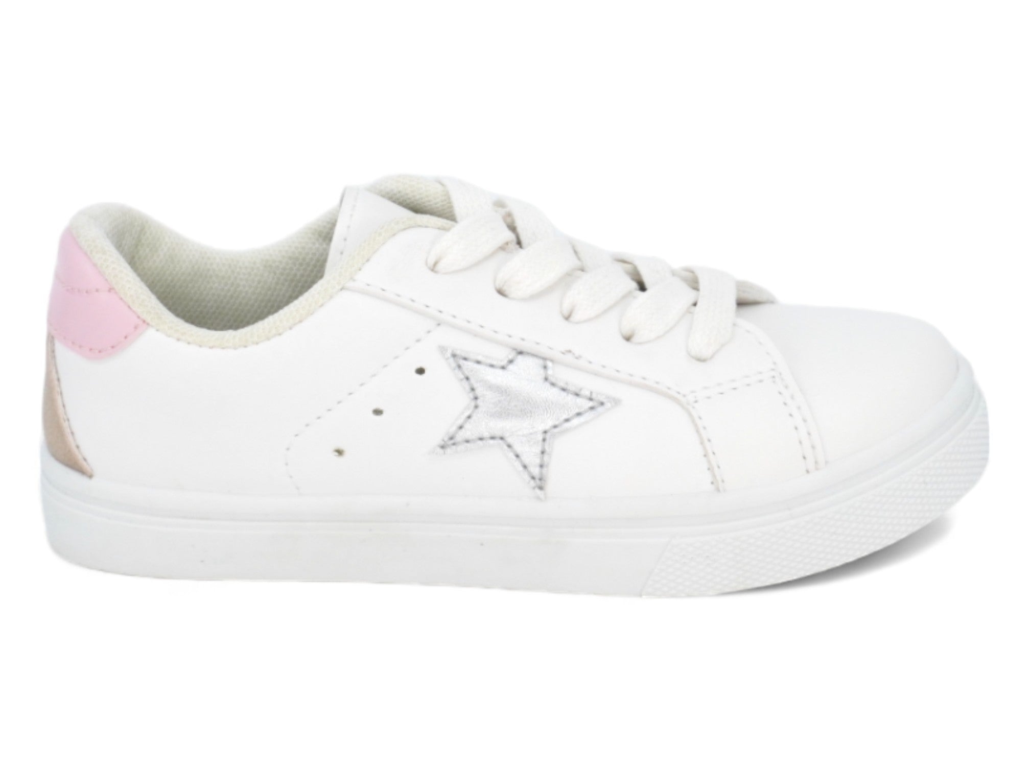 Girls` White & Pink Star Sneaker