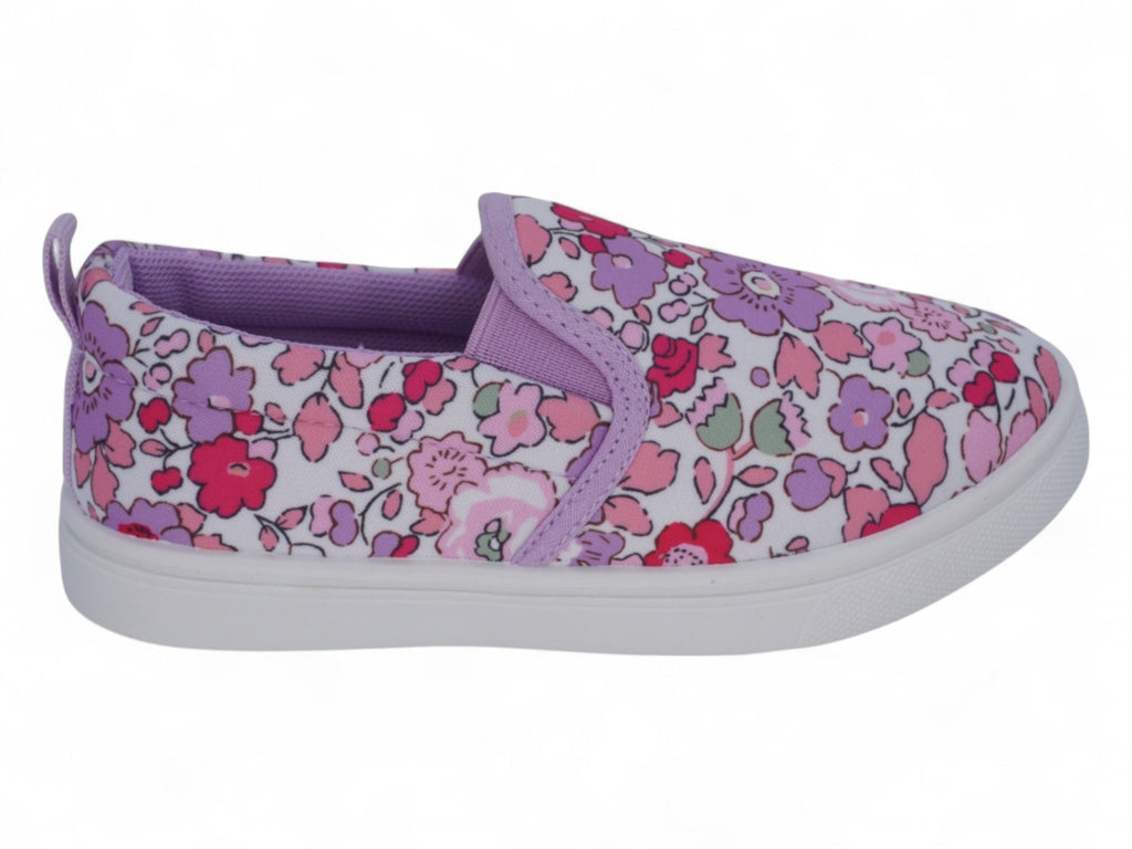 Girls` White Purple Multicolor Flower Slip On
