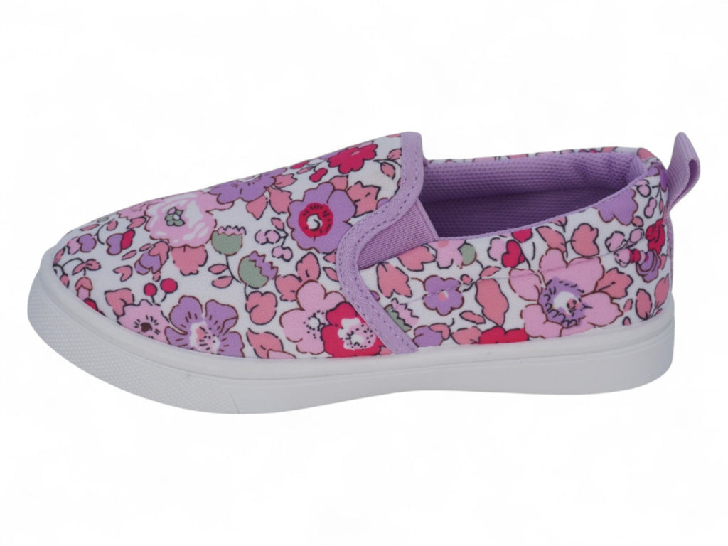 Girls` White Purple Multicolor Flower Slip On
