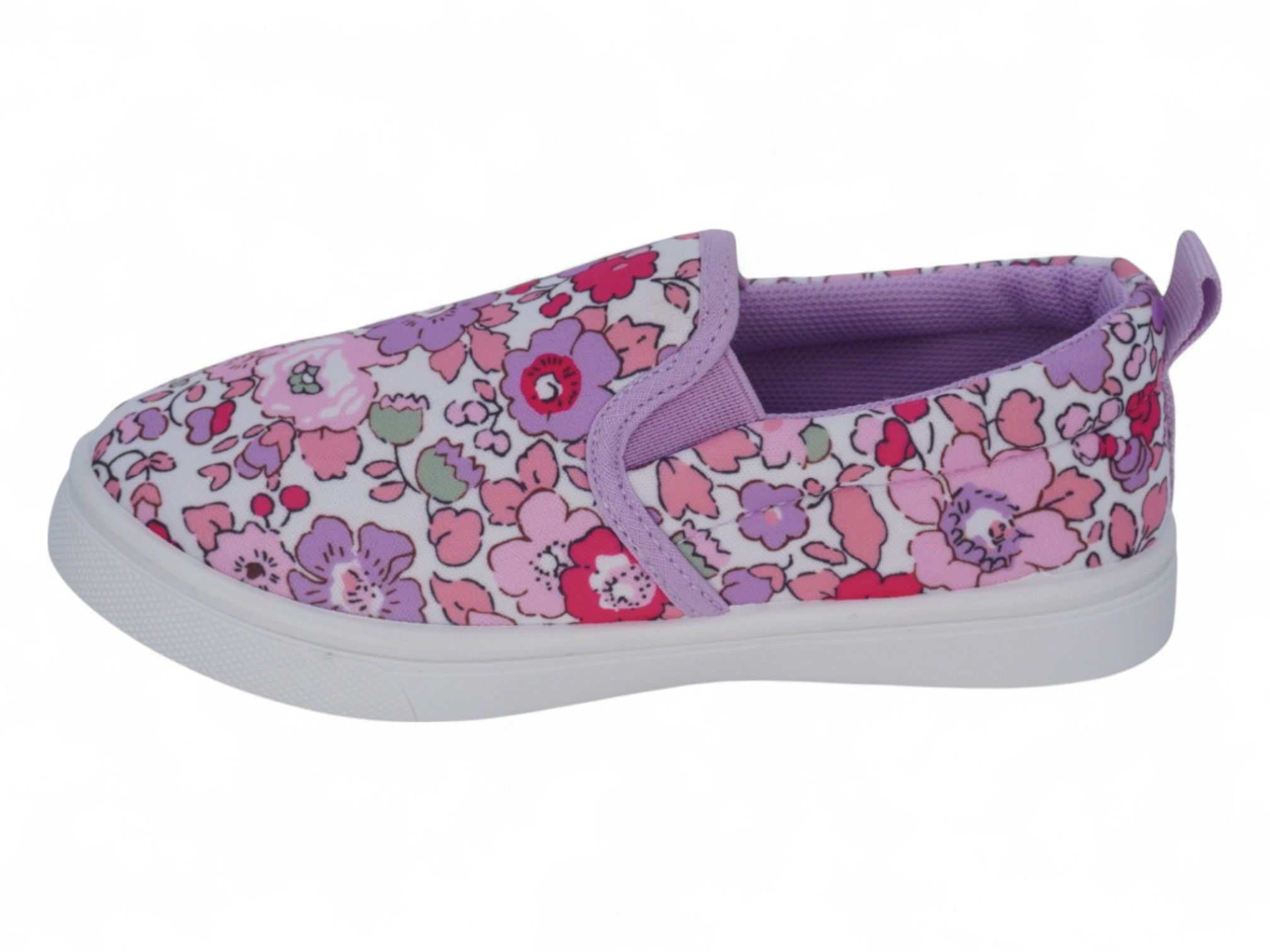 Girls` White Purple Multicolor Flower Slip On