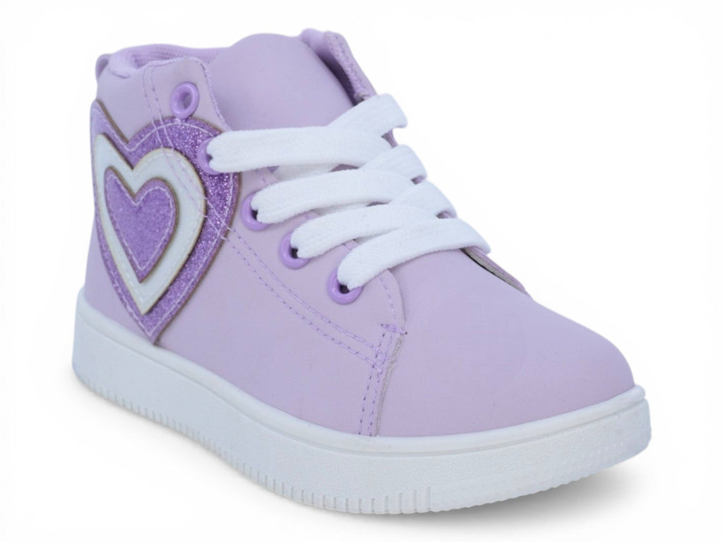 Girls` Lilac Triple Glitter Heart Sneaker