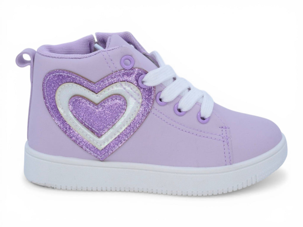 Girls` Lilac Triple Glitter Heart Sneaker
