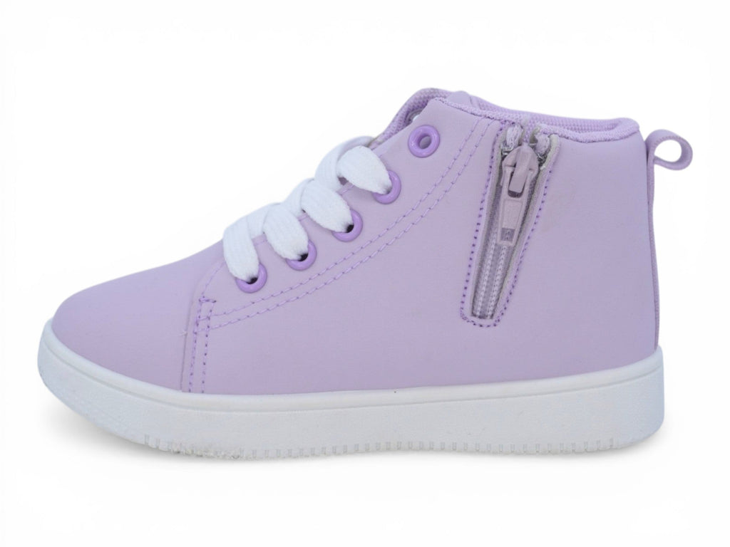 Girls` Lilac Triple Glitter Heart Sneaker