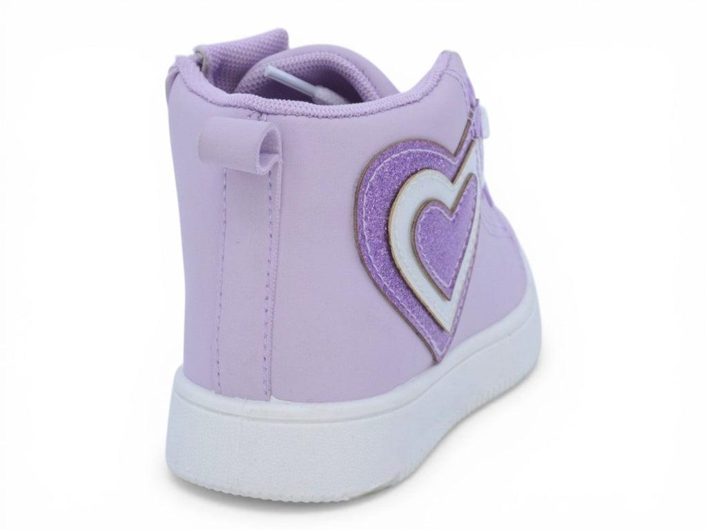 Girls` Lilac Triple Glitter Heart Sneaker