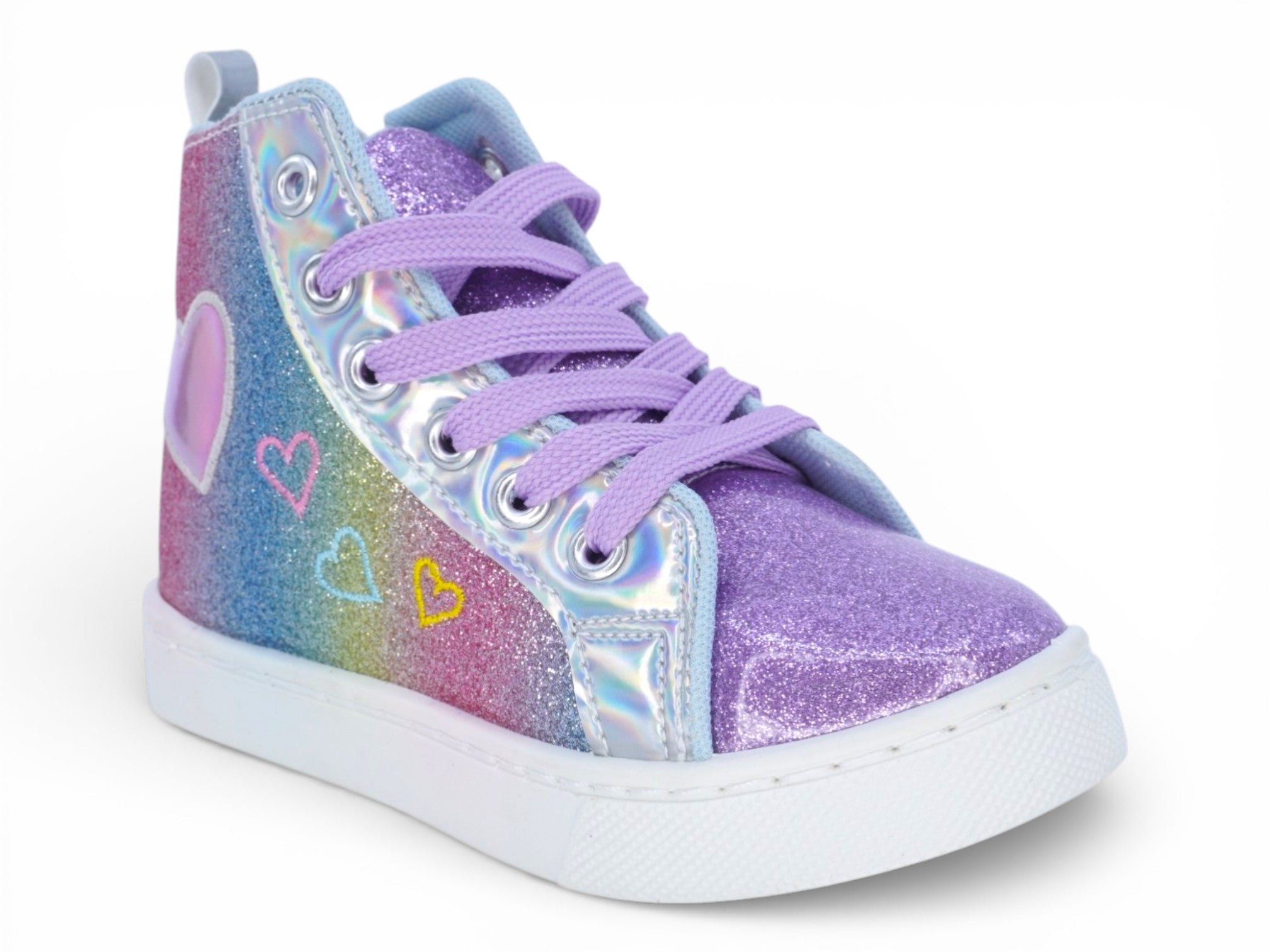 Girls` Purple Glitter Heart Hi Top