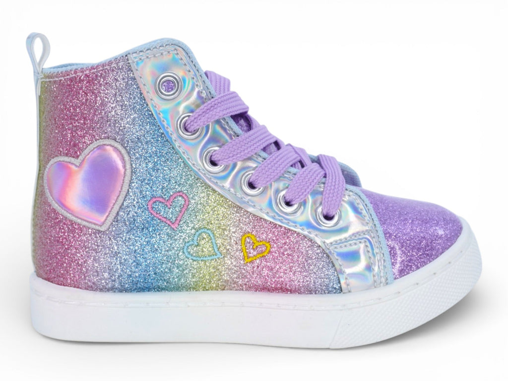 Girls` Purple Glitter Heart Hi Top