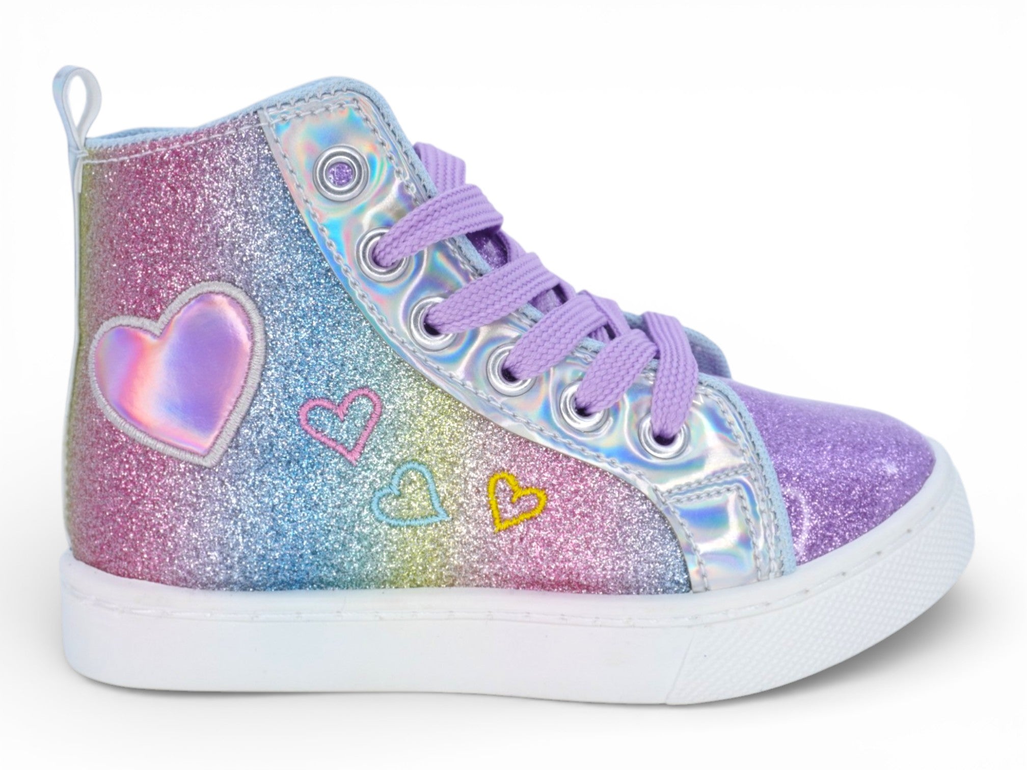 Girls` Purple Glitter Heart Hi Top