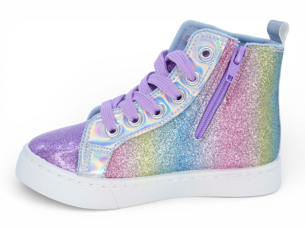 Girls` Purple Glitter Heart Hi Top
