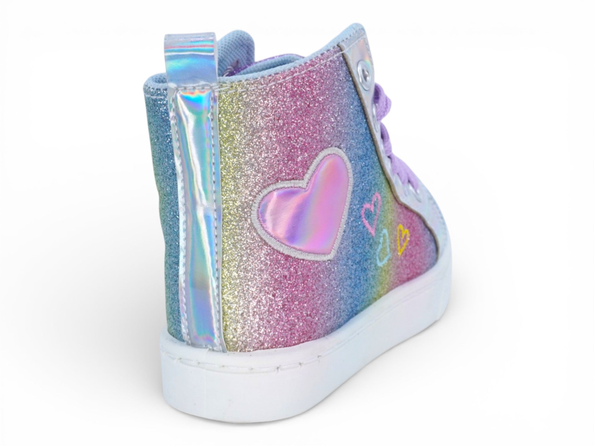 Girls` Purple Glitter Heart Hi Top