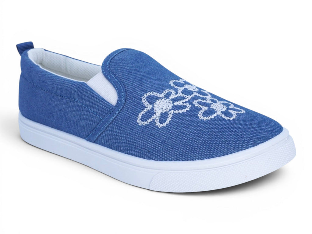 Girls Denim Floral Slip On Sneakers