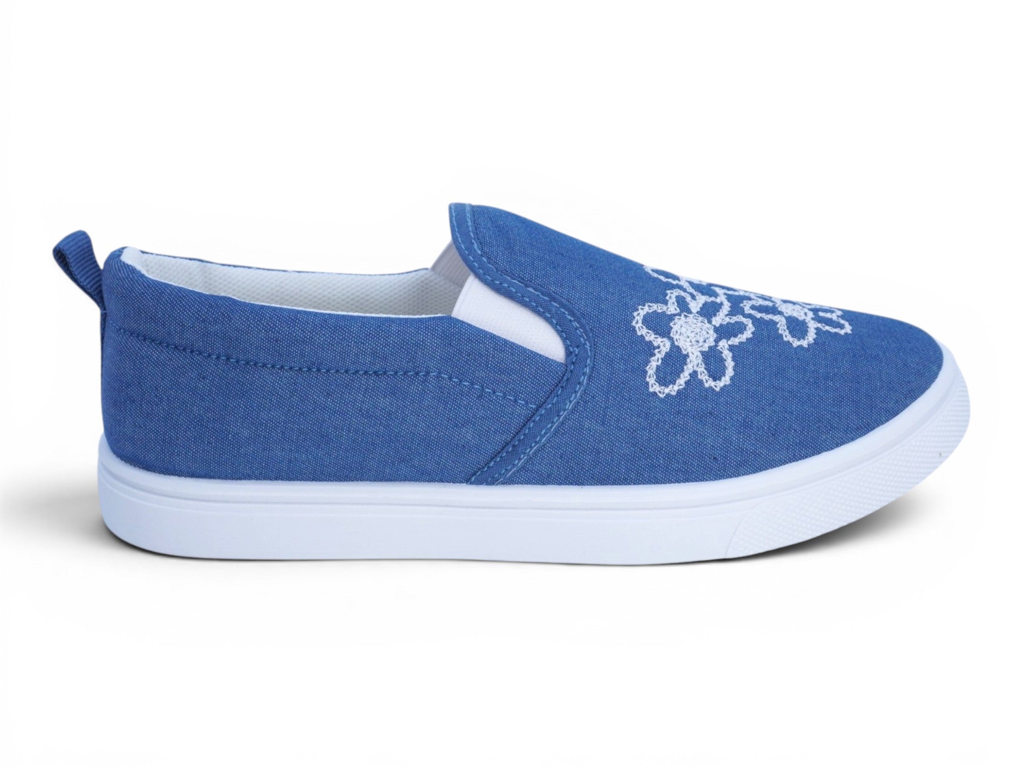 Girls Denim Floral Slip On Sneakers
