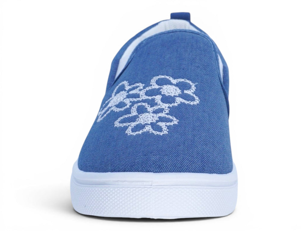 Girls Denim Floral Slip On Sneakers