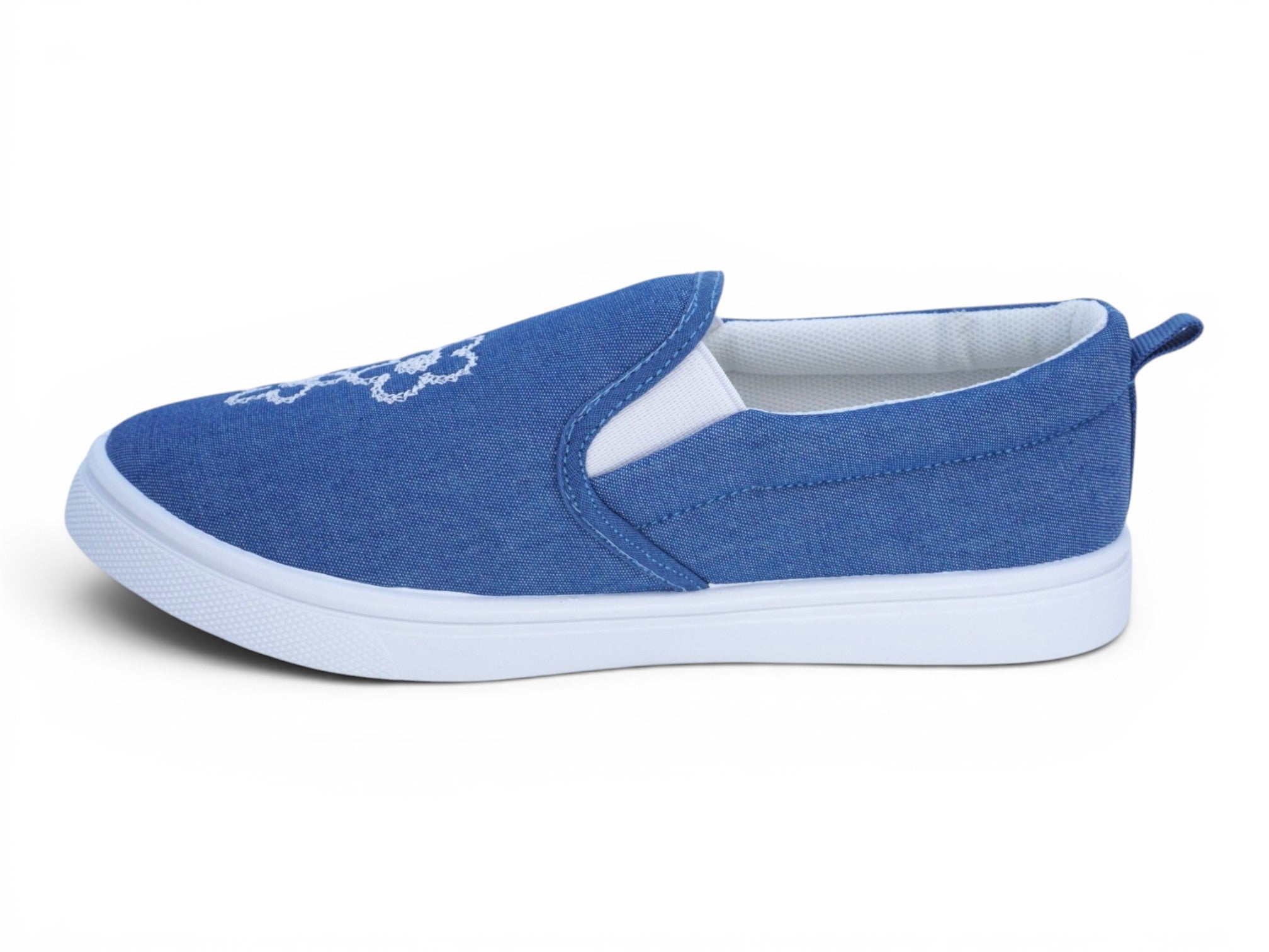 Girls Denim Floral Slip On Sneakers