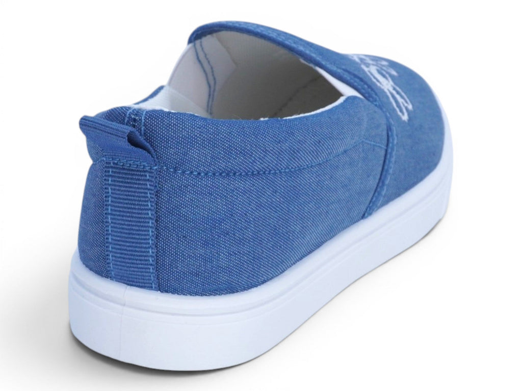 Girls Denim Floral Slip On Sneakers