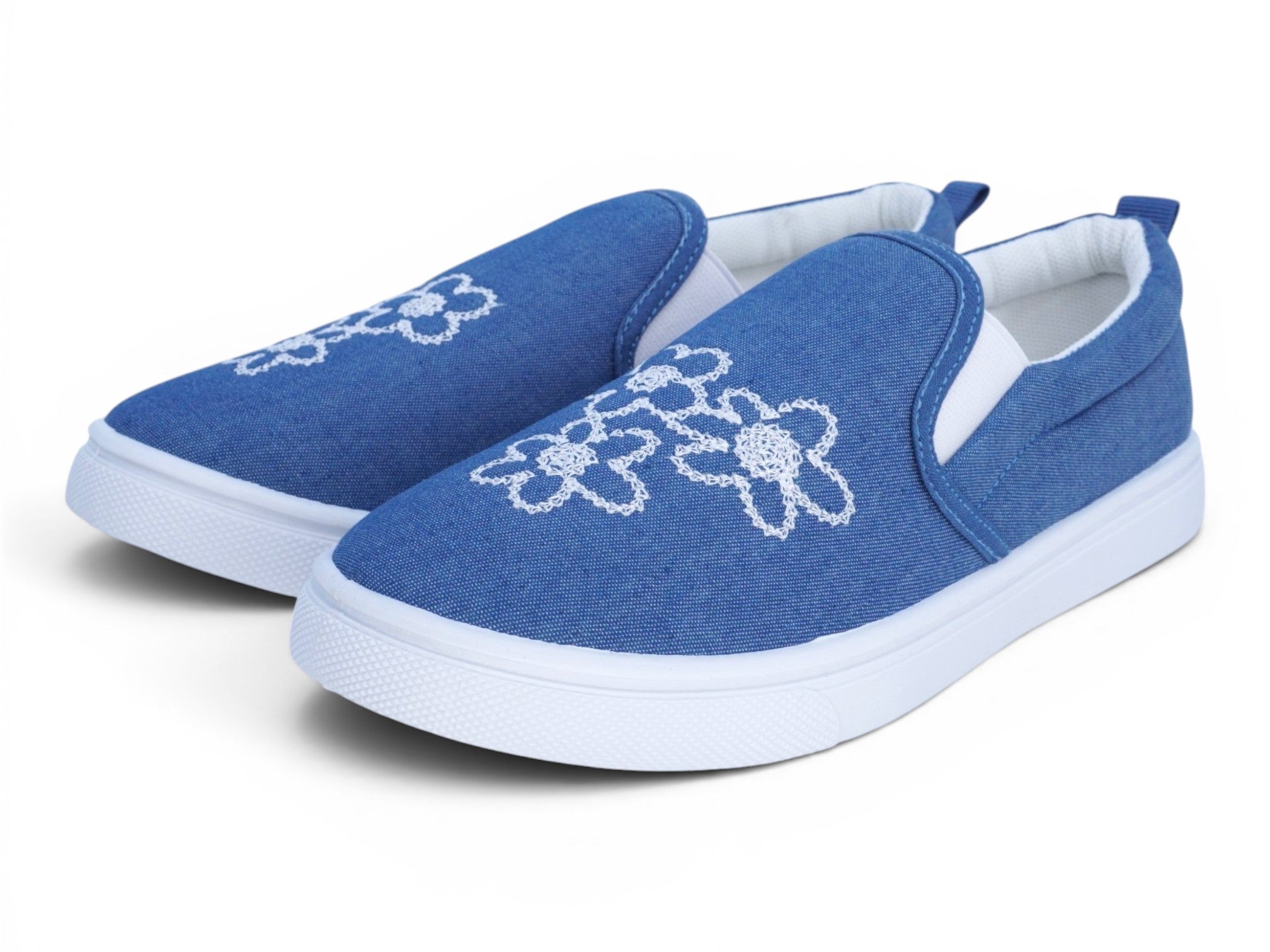 Girls Denim Floral Slip On Sneakers