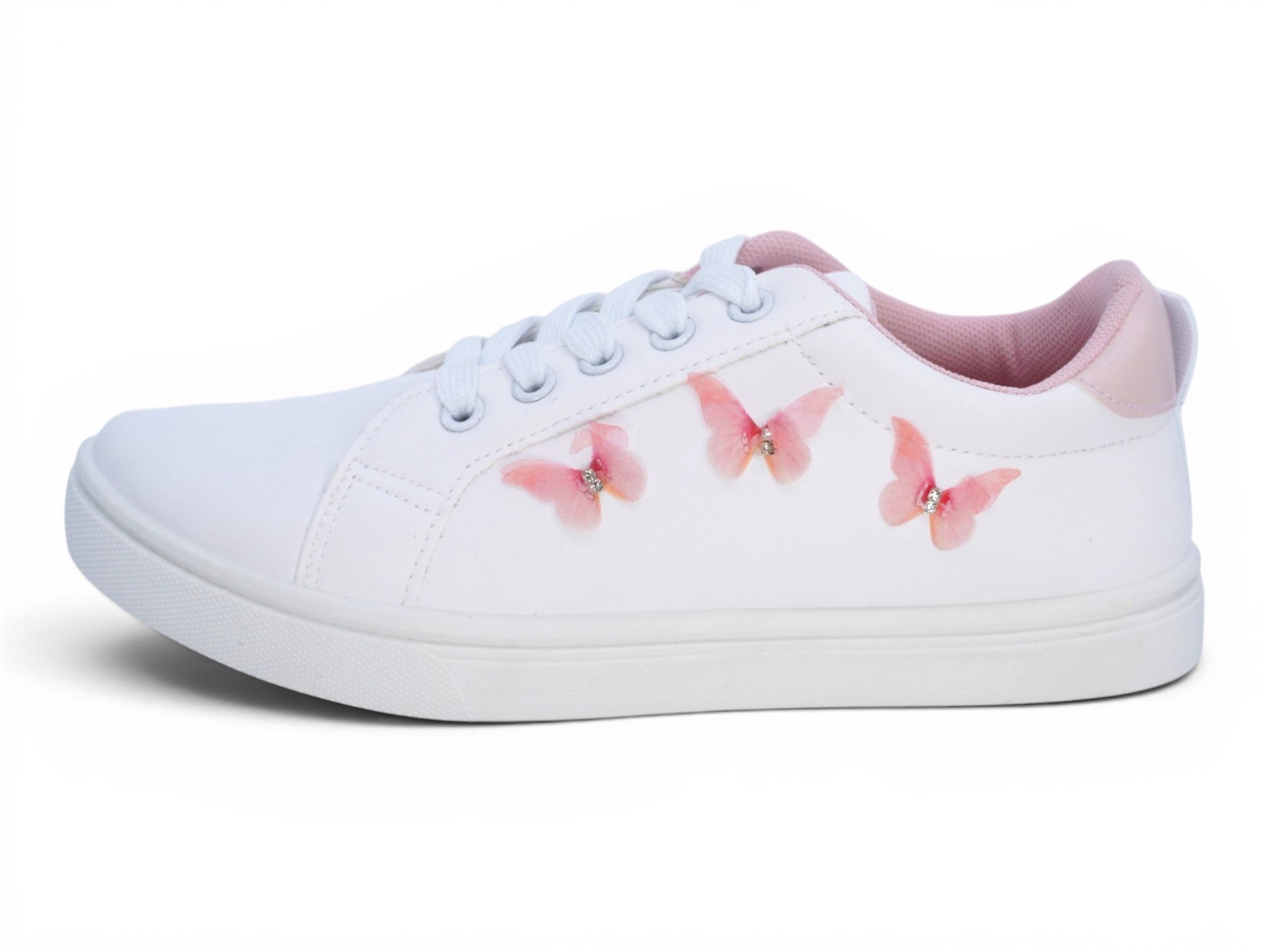 Girls White & Pink Butterfy Sneakers