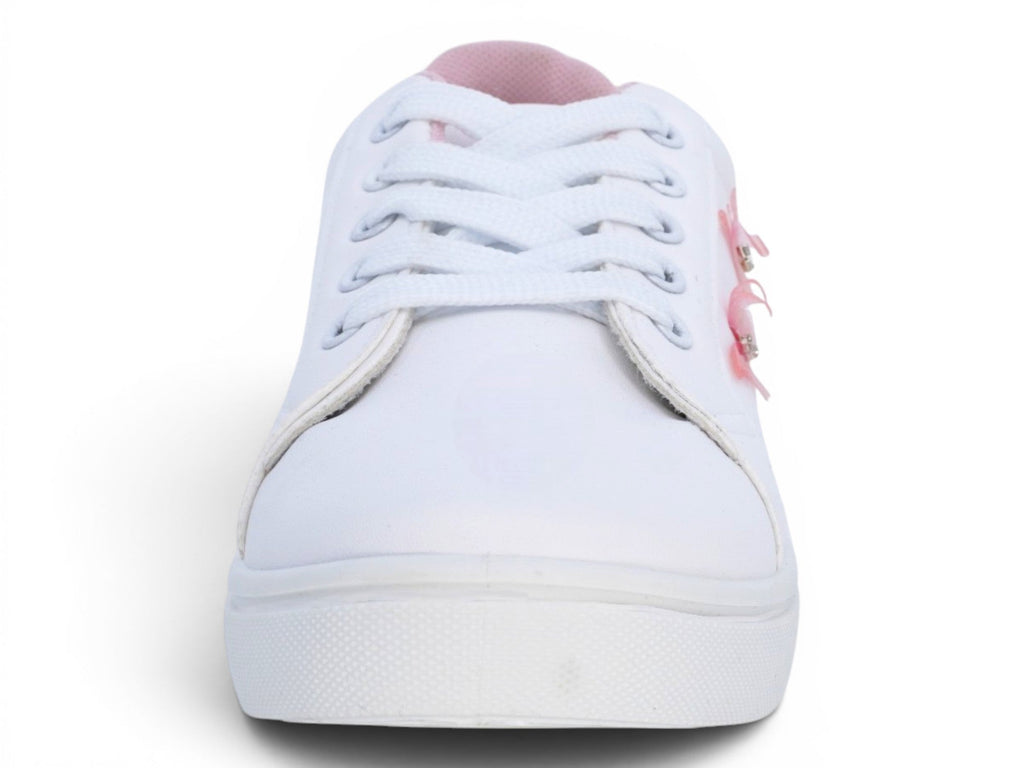 Girls White & Pink Butterfy Sneakers