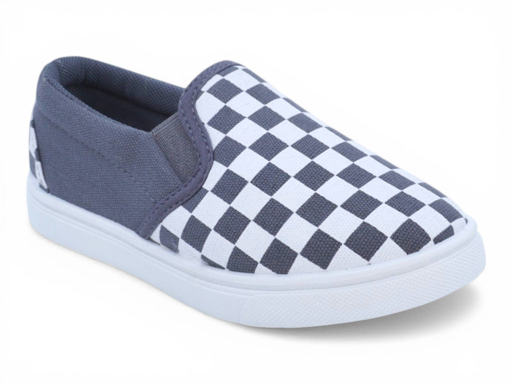 Toddler White and Gray Checker Canvas Slip On