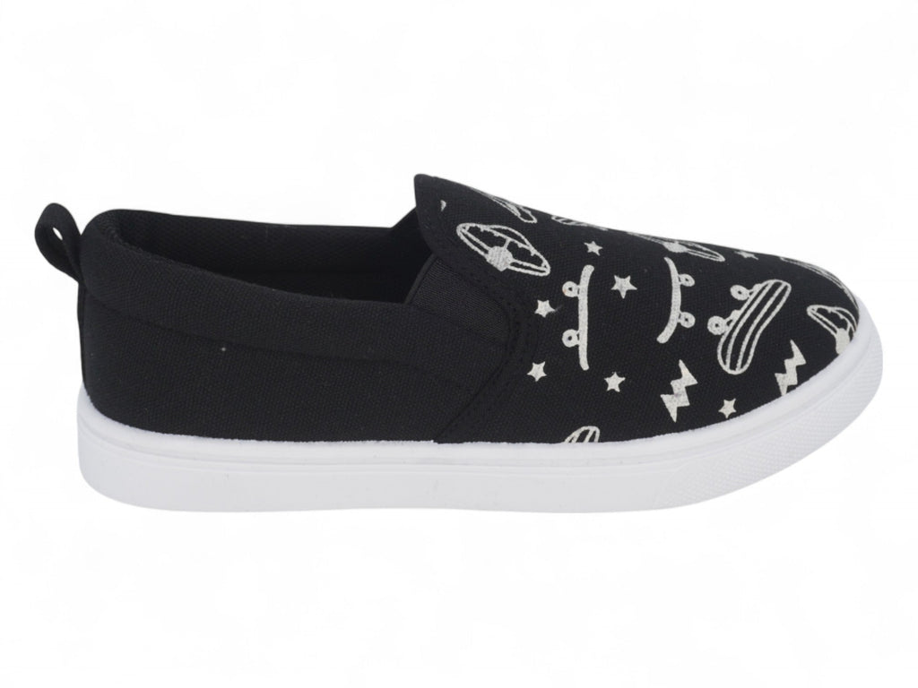Boys` Black Skater Canvas Slip On