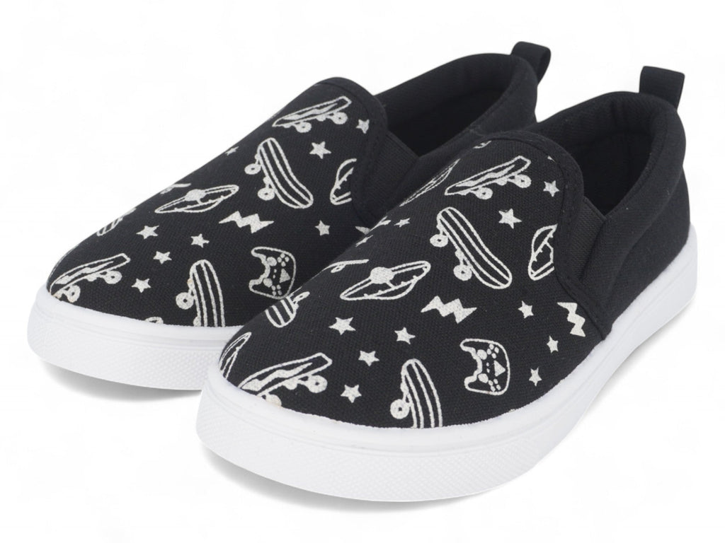 Boys` Black Skater Canvas Slip On
