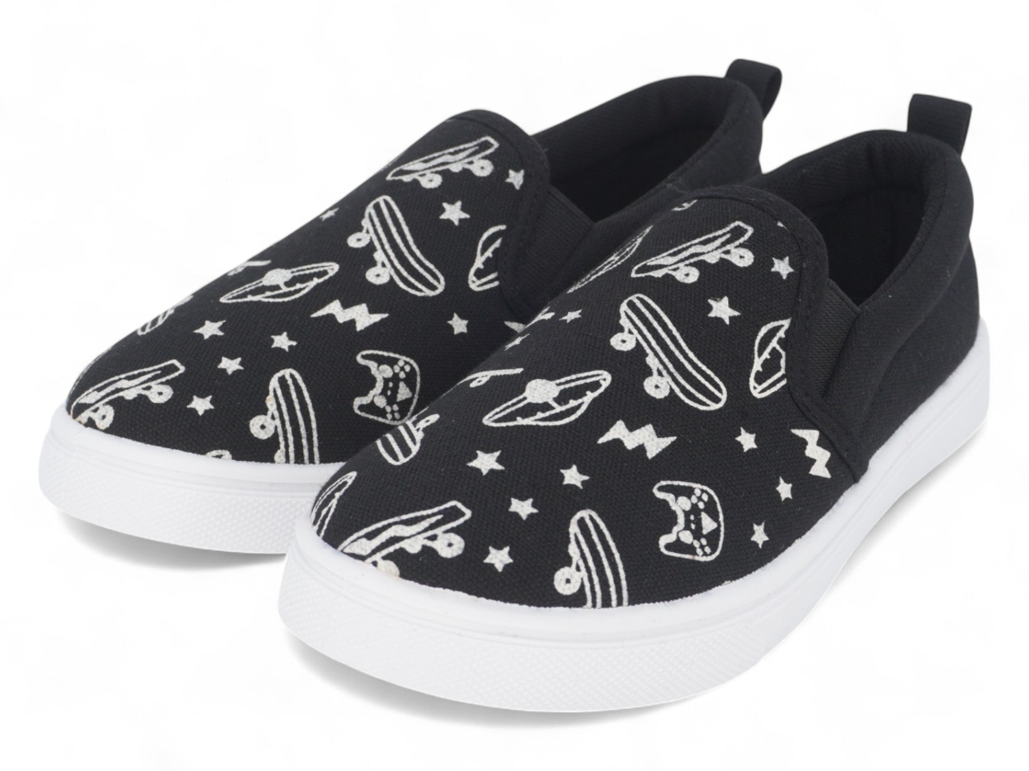 Boys` Black Skater Canvas Slip On