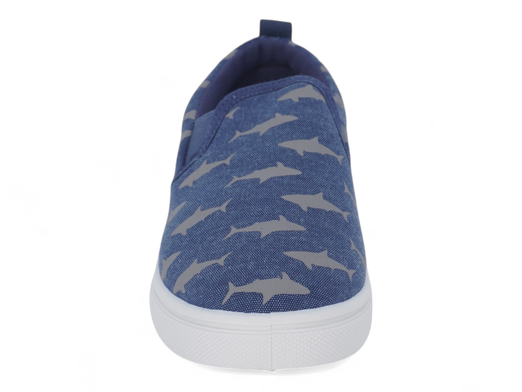Boys` Blue Shark Canvas Slip On